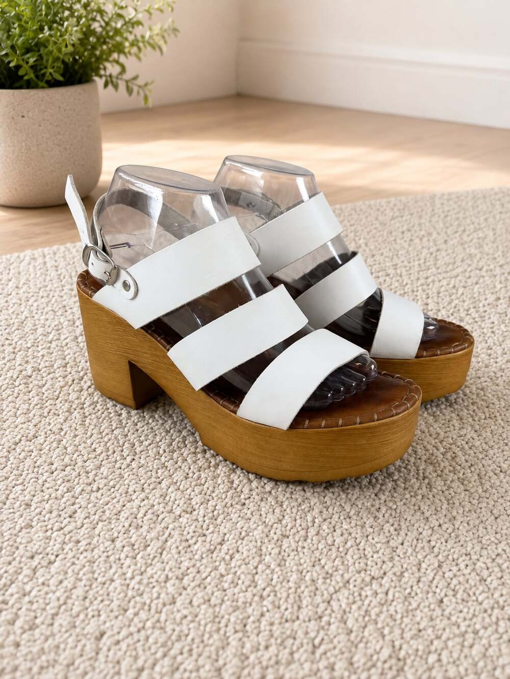 ROOLEE White Leather Platform Clog Sandals Wood Block Heel Spain EU 41 US 10